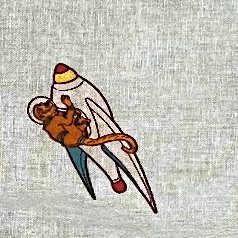 Vintage Monkey on a Rocket Print Scarf